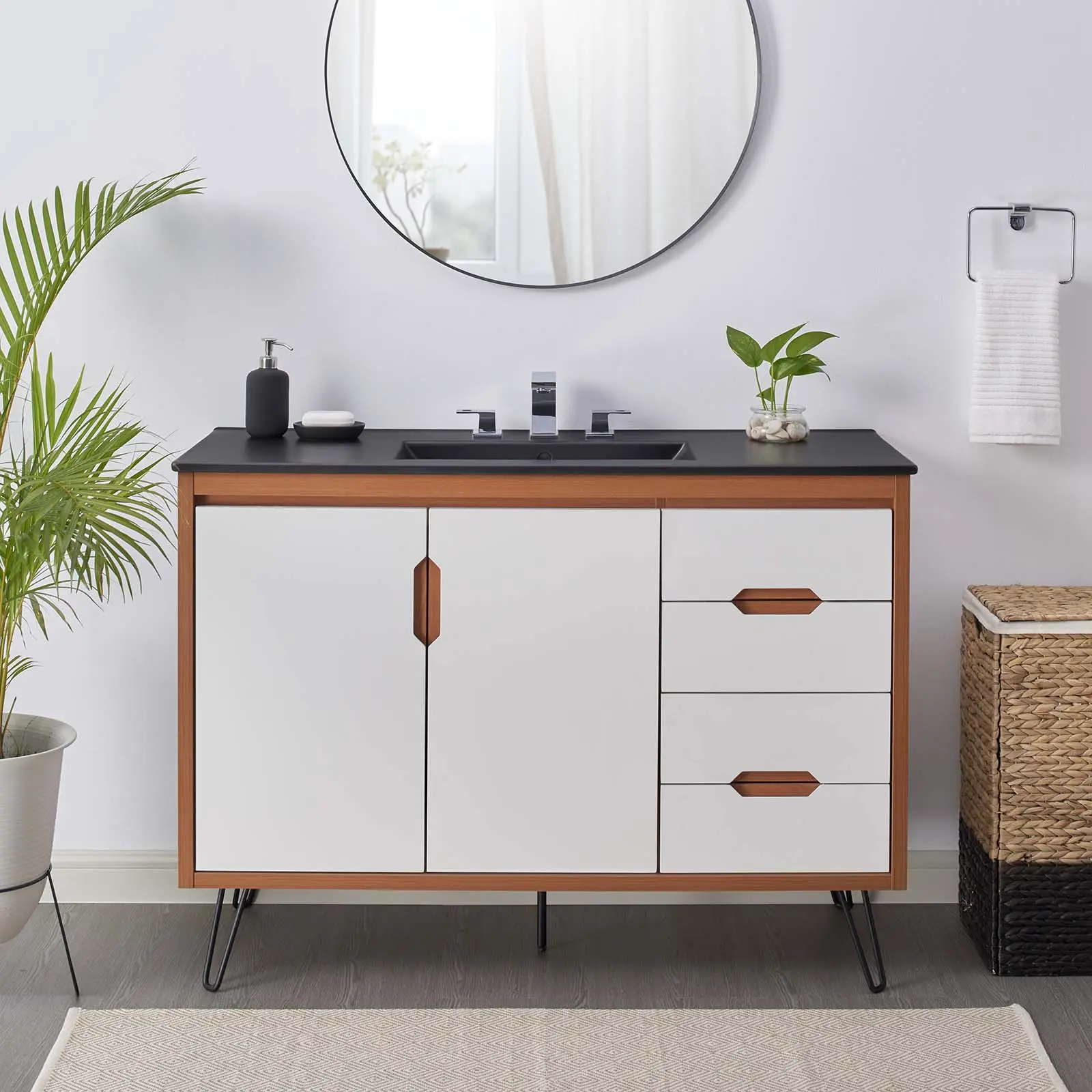Modway Energize 48-in Scandinavian Indoor Modern Bathroom Vanity Set with Soft-Close Drawer and Ample Storage, Particleboard Construction, Available in Cherry, White, Black Finishes, Assembly Required