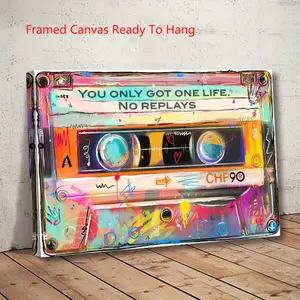 Retro Cassette Tape Hanging Wall Art - Decorative Wood Frame & Frameless Print Options, Colorful Graffiti Vintage Poster, 80s-90s Aesthetic Hip Hop Street Art, Boombox Music Theme Decoration, Artistic Multi-Size Room Gift