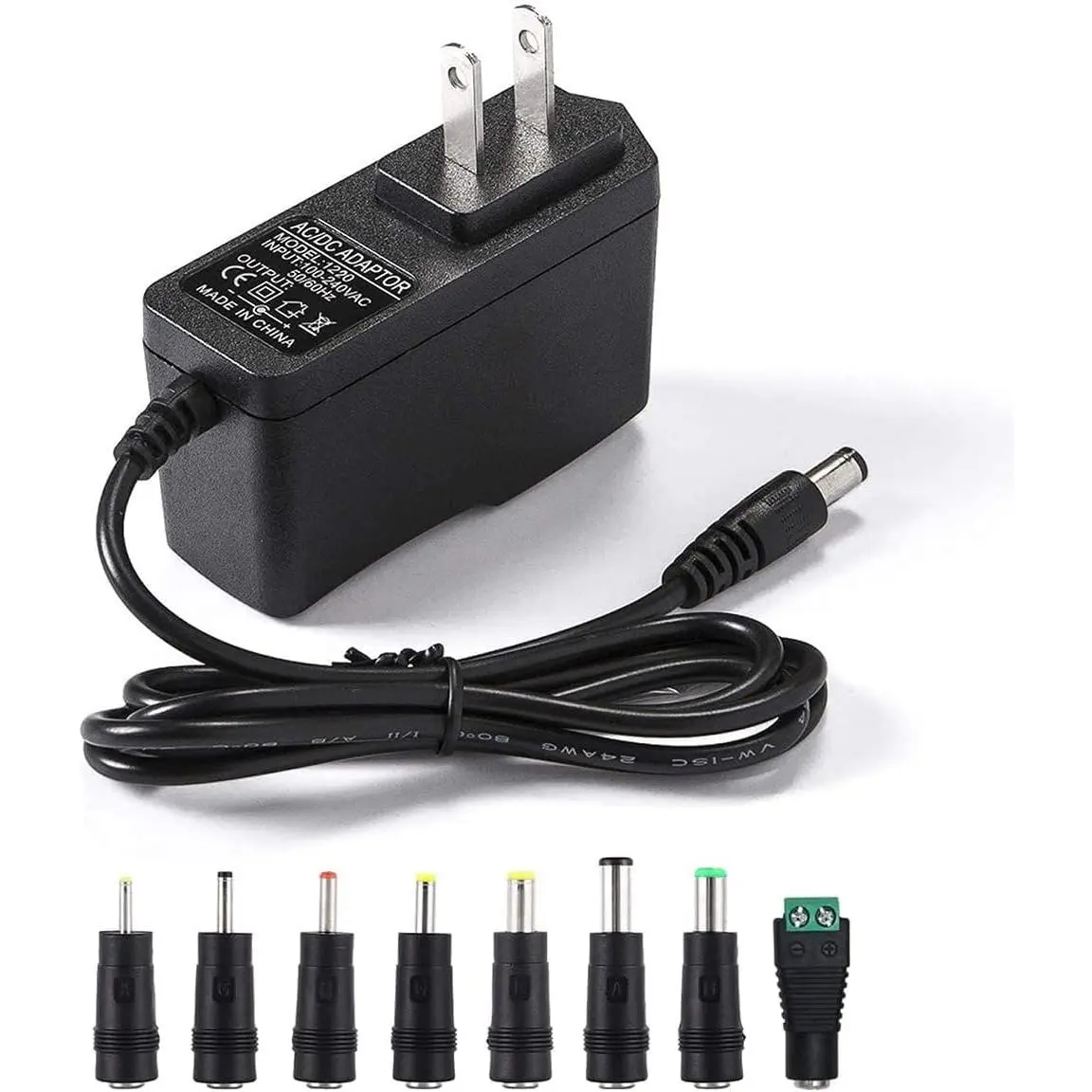 12V 2A Power  AC Adapter Replacement with 8 Tips, Regulated 12  2000mA Cord Charger for LED Strip Light, CCTV Camera, GPS, Webcam, Router, BT Speaker DC12V Transformer (6ft)