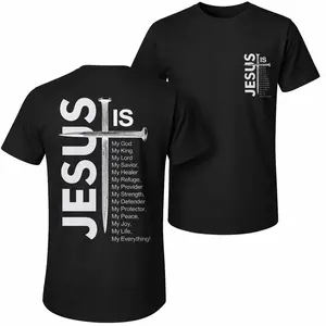 Men's Pure Cotton Short-Sleeve Graphic Menswear Top - Jesus and The Cross Print, Casual Loose Relaxed Fit, Classic Crew-Neck, Soft Breathable Fabric, Streetwear Outfits for Spring Summer Outdoor Fun