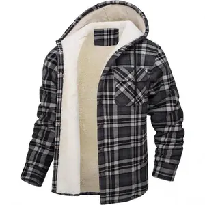 Men’s Heavyweight Thick Warm Plaid Checkered Hoodie, Full-Zip Plaid Flannel Jacket, Sherpa-Lined Plaid Hoodies