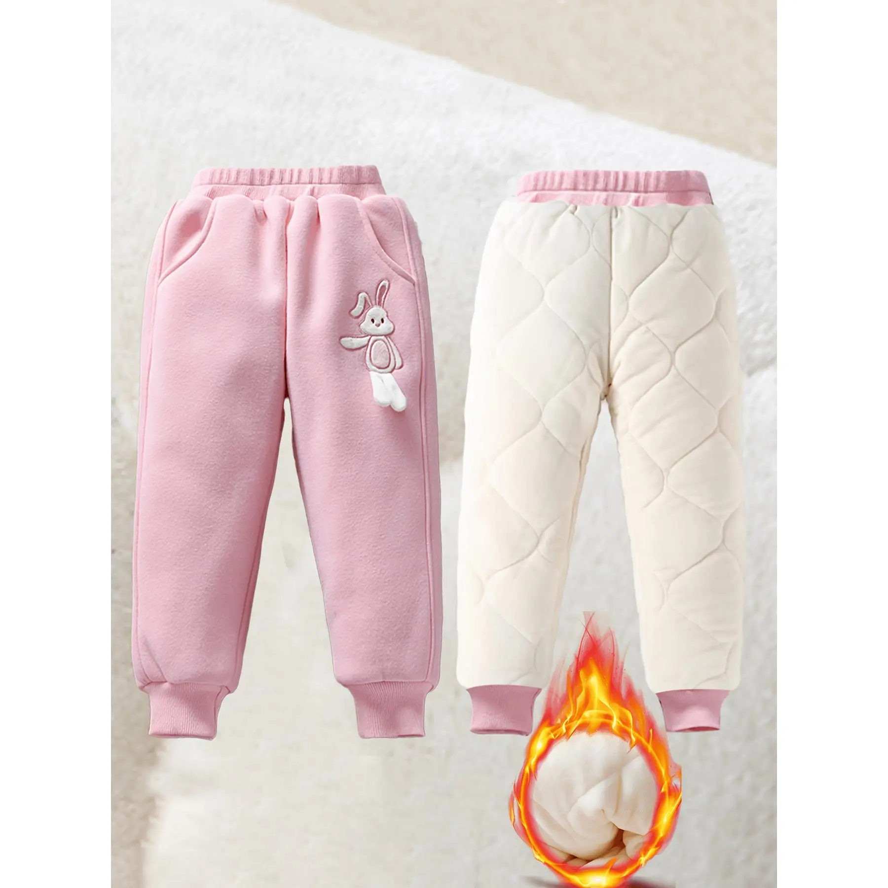 Girls' Autumn and Winter Fleece-Lined Thickened Three-Layer Cotton Pants, Perfect for Outdoor