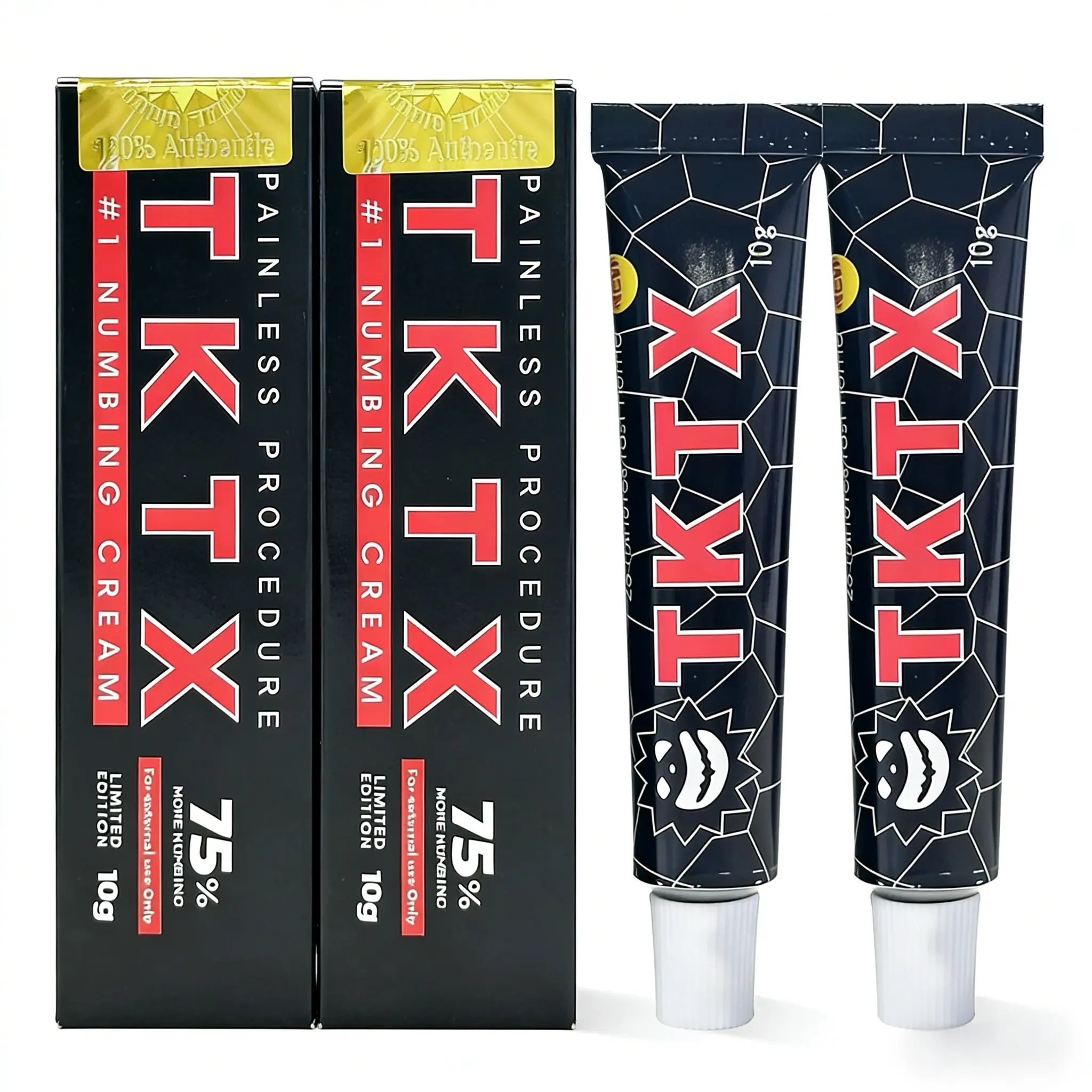 Maximum Strength 75% Numbing Cream for Tattoos, Long-Lasting 6-8 Hour Soothing Pain Relief - Gentle Topical Formula - 10g, 2 Tubes, Strip, Cosmetic