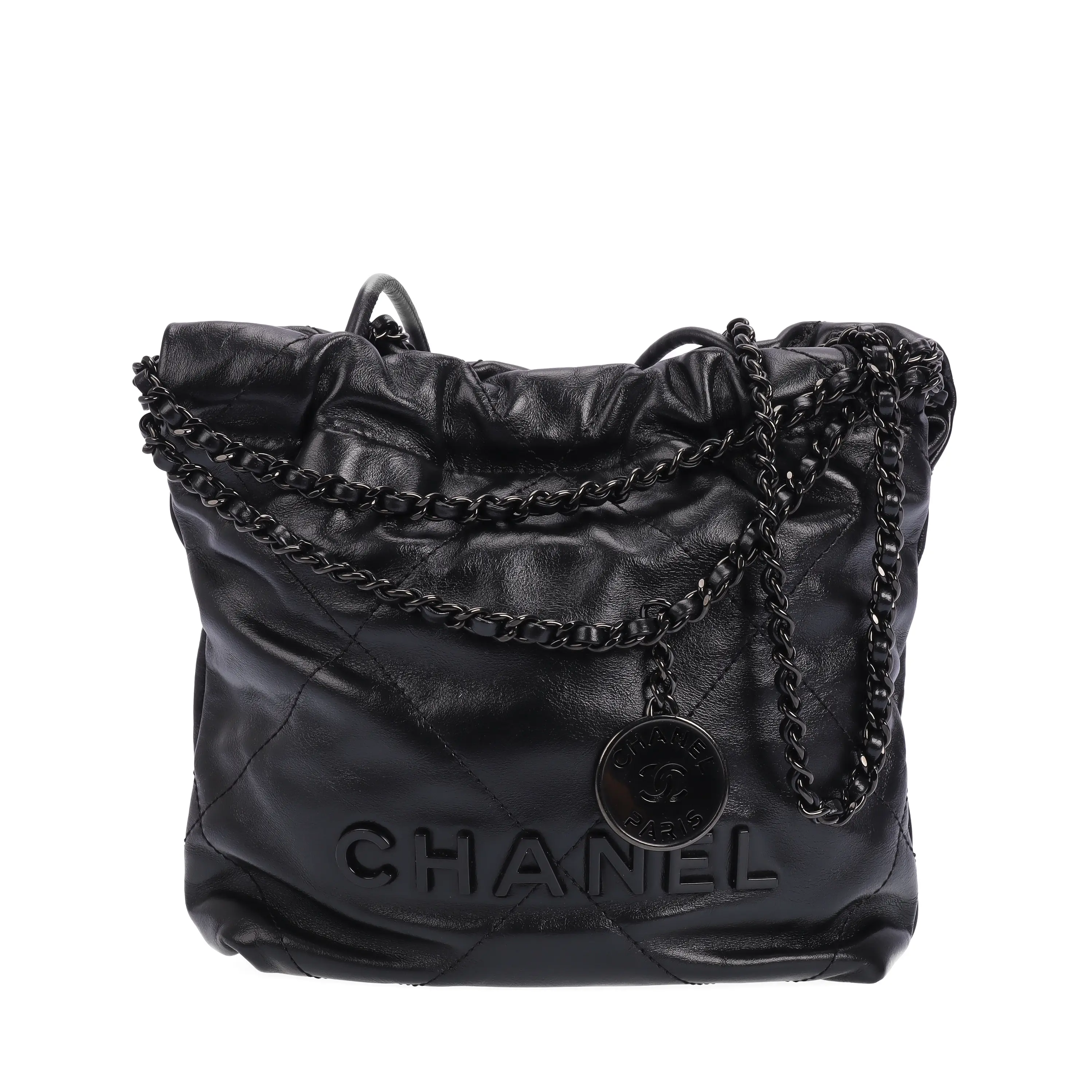 Pre-owned CHANEL Calfskin Crossbody Bags 22 Black Hobo 14840443