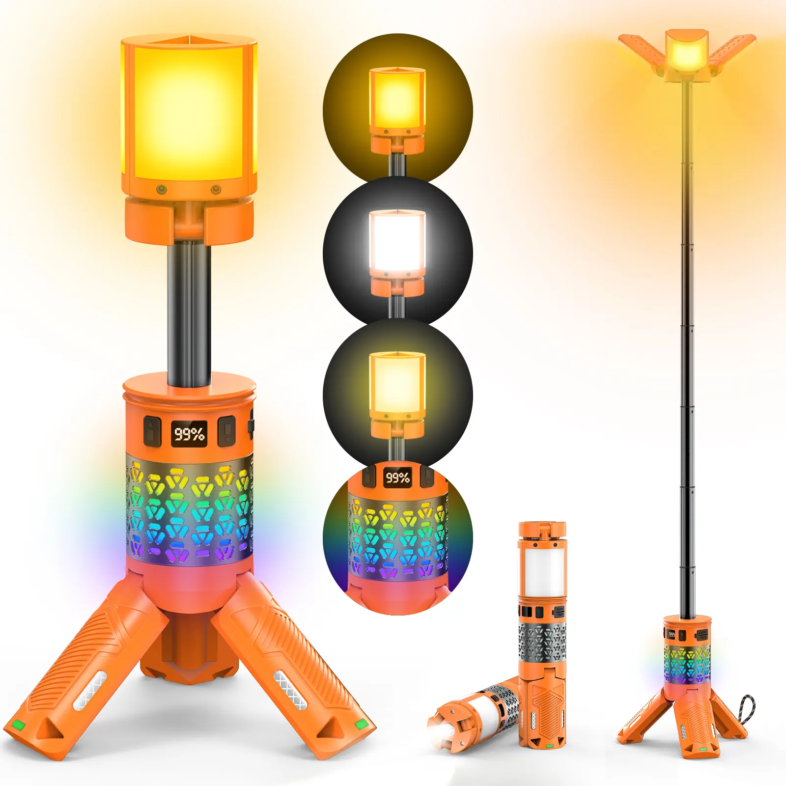 OGERY Telescopic Camping Lights, 13500 mAh Rechargeable Camping Lantern with Stand & Colorful Lights, Magnetic Portable Flashlights Camping Essentials Gear for Camping, Hiking, Emergency (Gray Green)