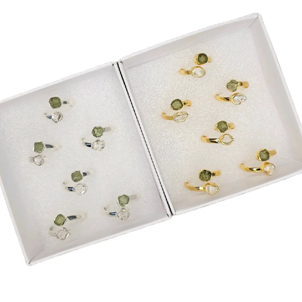 Herkimer Diamond and Moldavite Ring