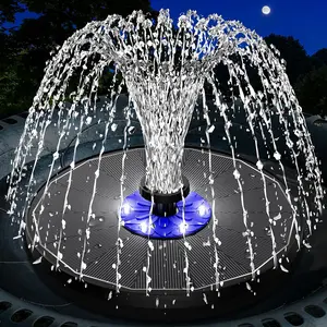 3.5W Upgraded Glass Panel Solar Fountain with Auto White LED Night Show, Anti-Drift & Run-Dry Protection, 7 Nozzles Floating Bird Bath Fountain for Garden, Pond, Outdoor (Black)
