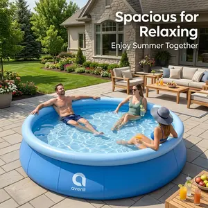 D2645013861 96 in × 25 in/ 244 cm × 63 cm Avenli round inflatable swimming pool, suitable for home backyards, outdoor water parks/family pools, a summer essential. Made of thickened, durable PVC material, perfect for family gatherings and summer parties.