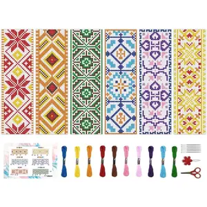 6 Pcs Vintage Cross Stitch Bookmark Kits for Beginner with Backing Felt Floss Instructions, Handmade Bookmarks DIY Stamped Craft Embroidery Kits for Adults, Book Lovers 8.5''x3''