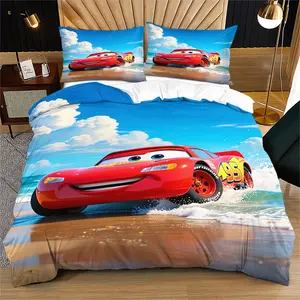 Lightning Mcqueen Print Soft Durable Bedding Set, Includes 1 Fitted Sheet and 1 or 2 Pillowcases, Excluding The Core And Pillow Core, Modern Style Bedroom Decor