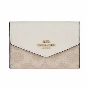 COACH Flap Card Case with Logo Coated Canvas Mini Wallet for Women in Chalk White
