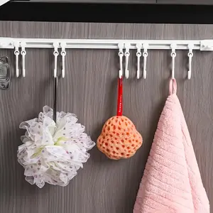 Multifunctional Slide Rail Hook,Kitchen Utensil Hanging Rack Wall Mounted Hanger,Space Saving Utensil Holder with 10 Hooks, No Drilling for Home Kitchens, Bathrooms Hangable Organiser Installation