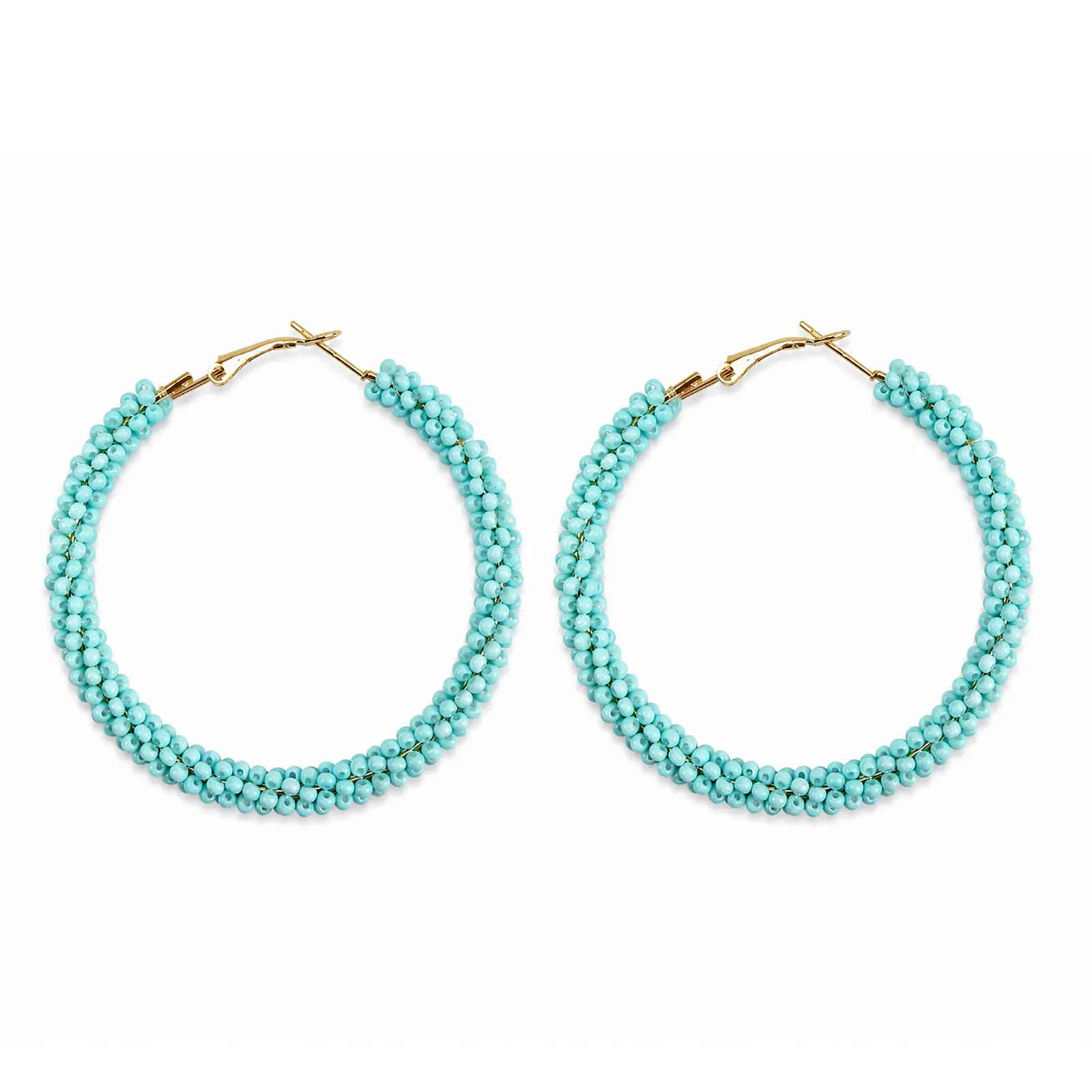 Turquoise Beaded Hoop Earrings for Women Boho Seed Bead Hoop Earrings Handmade Statement Hoop Earrings Lightweight Summer Vacation Jewelry Gift