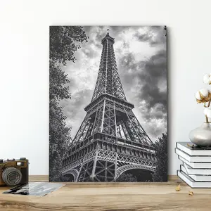 Eiffel Tower Pattern Canvas Painting with Frame, Modern Art Print, Wall Art Decor for Home Living Room Bedroom Office, Ornaments