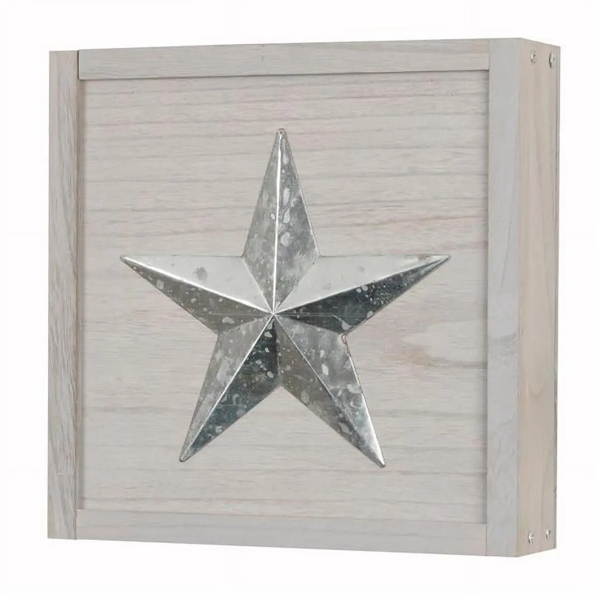 212 MAIN Fully Assembled Solid Wood Square Wall-Hung Cabinet - 15x15x4 in, Star Accent, Metal Door, Hidden Compartment, Distressed Gray Storage for Keys & Small Items (OS Home & Office Solution)