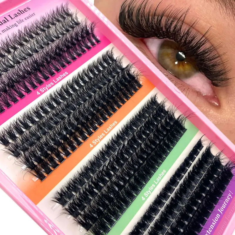 Mikiwi 308Pcs Fluffy Volume Mixed False Eyelashes Set - 40D,60D,80D,100D Mixed Length Wispy D-Curl Segmented Lash Clusters, Reusable Lightweight DIY Cosmetic for Natural & Dramatic Looks (False Eyelashes & Adhesives Category), Lash Cluster