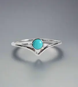 Sterling Silver Turquoise Chevron Ring, Genuine Turquoise Ring for Women, 925 Sterling Silver Ring