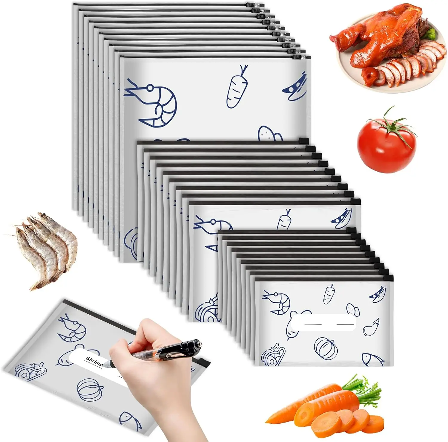 【TikTokShopBlackFriday】New reusable upgraded thickened upright aluminum foil sealing storage bags, with labels and zipper locks, suitable for washable kitchen items like vegetables, fruits, and meat, perfect for Thanksgiving, Christmas, and New Year gifts