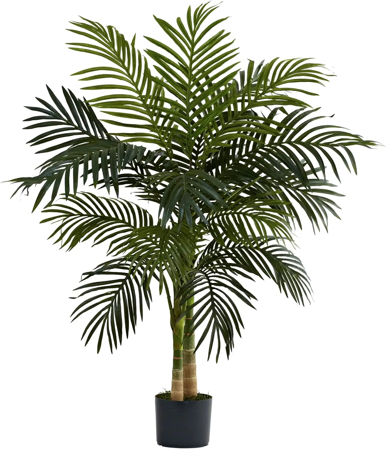 4ft Double Stalk Decorative Plastic Gold Artificial Golden Cane Palm Tree, Lush Realistic Foliage, Maintenance-Free, Easy Setup, Indoor Living Room Tropical Accent