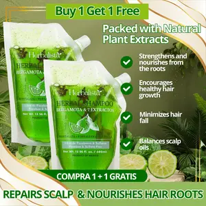 [Buy 1, Get One FREE] Herbalista Viral Bergamot Herbal Shampoo 400ml (13.5 fl oz) Each – With 7 Extracts: Rosemary, Ginger, Anise, Green Tea, Horsetail & Cinnamon – Natural & Handcrafted