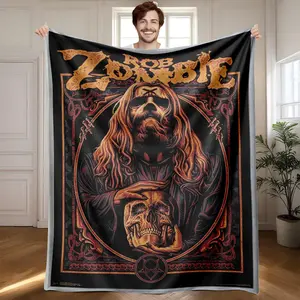 1 piece Horror Rock: Rob Zombie themed flannel blanket, Soft flannel throw - All-season comfortable, modern design style, suitable for sofas and beds, digitally printed pattern, Decorative, warm, 100% polyester material