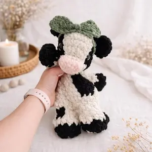 Crochet Cow Plush Toy, Amigurumi Farm Animal Doll, Soft Kawaii Cottagecore Decor