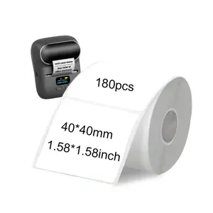 Thermal Label Printer Paper Compatible with Phomemo M110, 180pcs/roll Portable Wireless Barcode Printer Sticker, Sticky Labels for Small Businesses and Offices, Compatible with Android and iOS, for Home and Address Labels, 4*4cm/1.58*1.58in