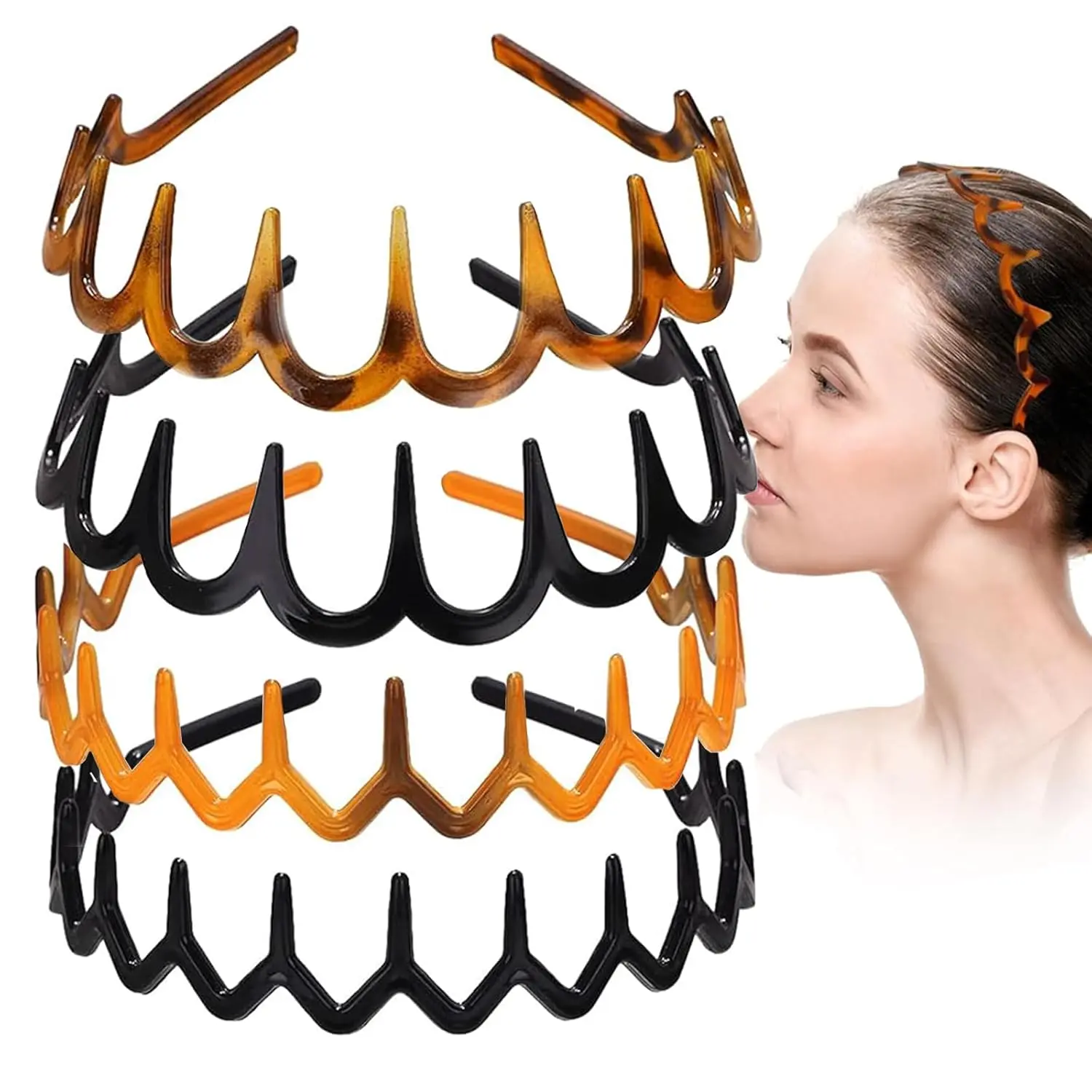 Women’s Black Tortoise Shell Hair Band - Chic Firm Grip Wavy Comb Fashion Headband, Car Interior Decoration Accessory for Outdoor & Home Use
