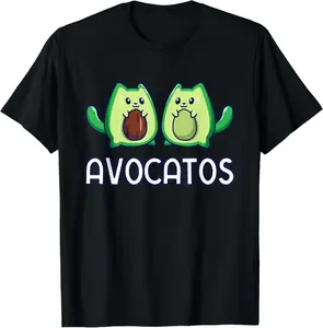 Men's Pure Cotton Avocado Cat Graphic T-Shirt - Fitness, Natural, Casual, Round Neck, Short Sleeve Vegan Menswear Top, Gift for Men