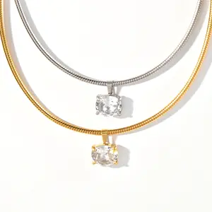 Golden Radiance Stainless Steel Solitaire Necklace