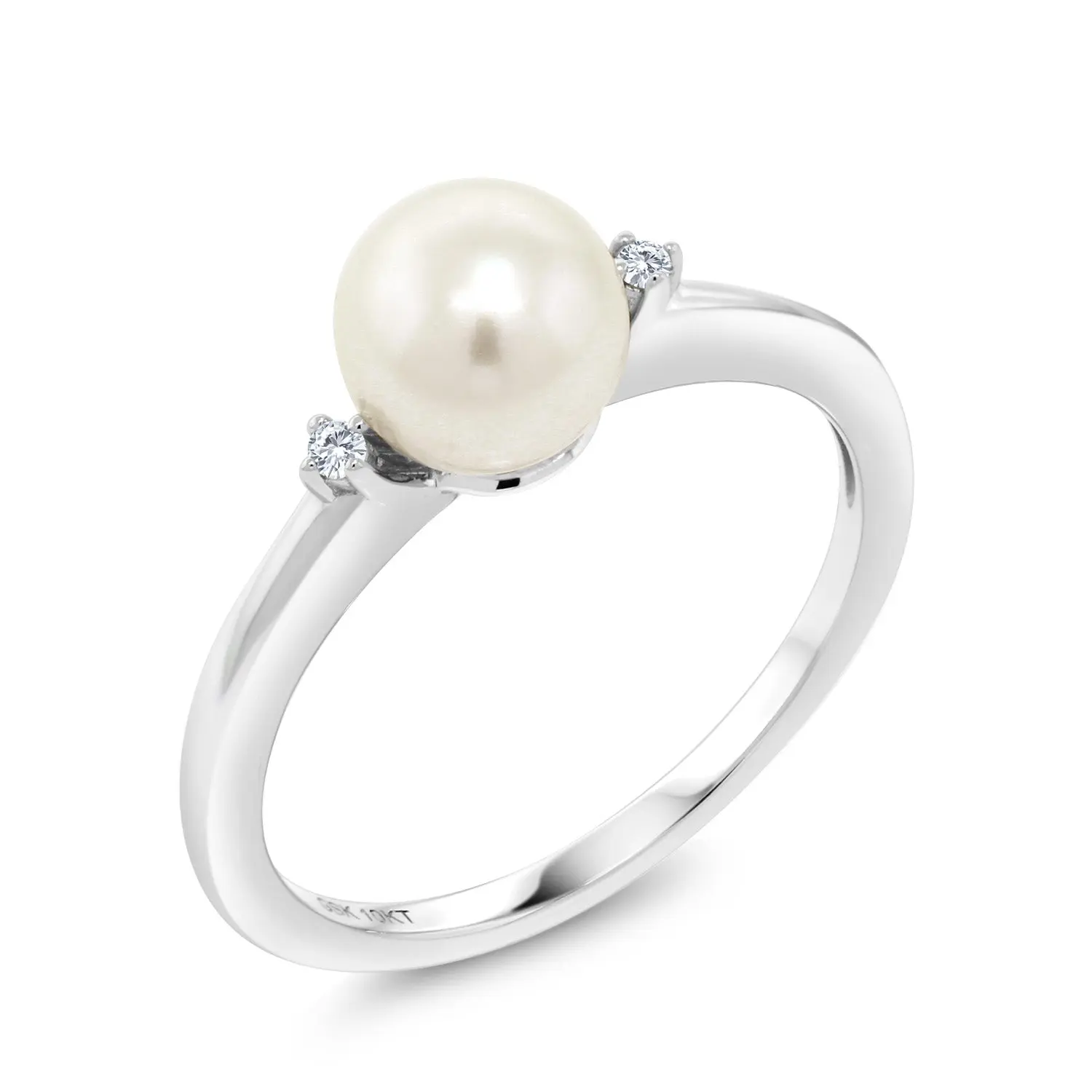 7MM Cultured Freshwater Pearl and White Diamond Engagement Ring for Women | 10K White Gold | Gold Ring For Women | Available In Size 5, 6, 7, 8, 9