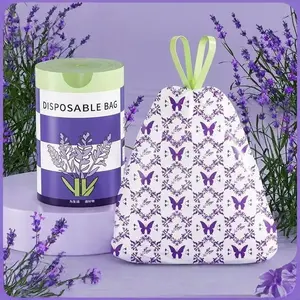 100pcs Lavender Trash Bags, Thickened Handheld Leak-Proof Drawstring Large Size, Kitchen Special Garbage Bags, Durable Trash Bag, Waste Bags