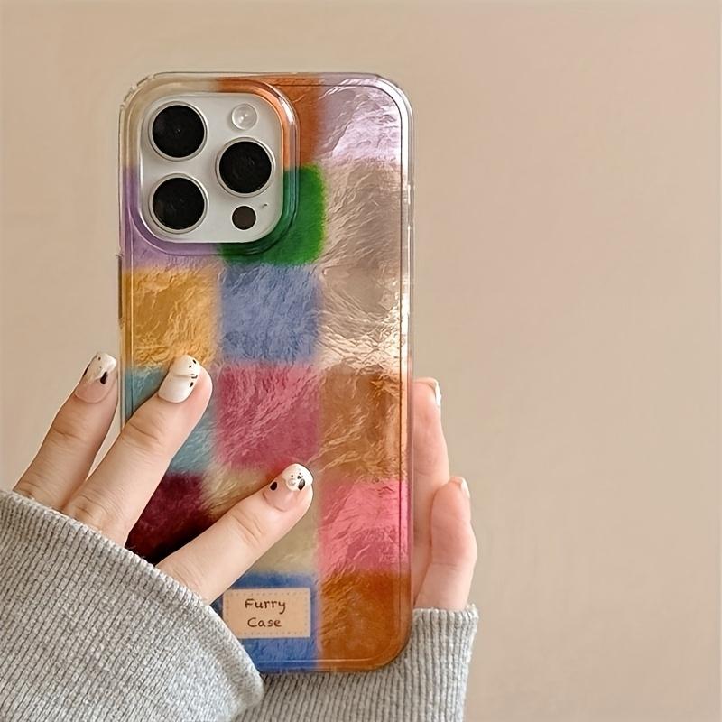 Phone Case - Retro Autumn And Winter Colored Square Foil Pattern Phone Case Suitable for Apple Iphone 11/12/13/14/15/16, Iphone 16/15/14/13/12/11 Pro Max Xs/Xr/X/7/8/Plus HL Large Hole Vortex - Mixed - Colored Square