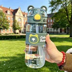 550ml/650ml Cute Bear Cartoon Portable Water Bottle with Straw, Hydration Bottle, School Cup with Lifting Handle – Perfect for Summer/Winter Drinks, Outdoor Sports, Fitness, Travel, Camping, Halloween & Christmas Gifts, For Girl and Boy, Thermos