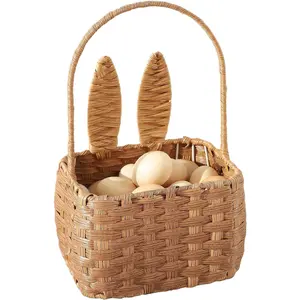 Easter Basket with Handle Kids Bunny Easter Baskets Harvest Flower Girl Hunt Toy Mini Wine Woven Baby boy Fruit Birthday Organizer Egg Cute Cookies Beach