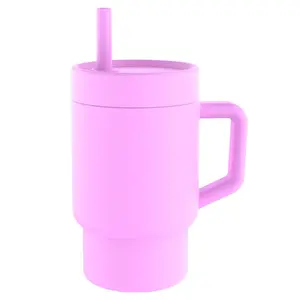 Silicone Drinking Cup with Straw and Lid, Portable Mini Reusable Water Bottle, Outdoor Camping Cup, Travel, Fitness, Sports Drinkware, Leakproof Straw Cup