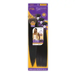 Outre Human Hair Blend Weave Premium Purple Pack Brazilian Boutique Virgin Sleek Pressed 18", 20", 22"+ Free HD 4X4 Lace Closure