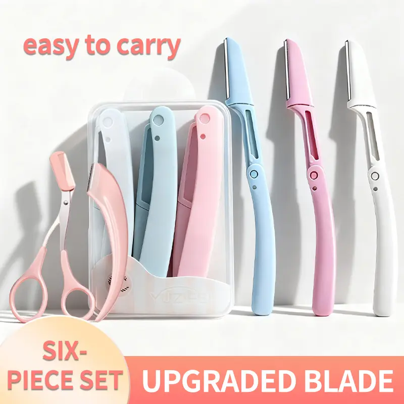 Women's Foldable Eyebrow Razor Set - Safe Trimming Shaver, Eyebrow Scissors, Portable Shaper Tool Kit for Beginners