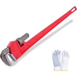 Pipe Wrench 36 Inch - Heavy Duty Plumbers Tool for Plumbing & Fire Protection Pipes, Chrome Vanadium Steel, Hardness 62HRC, Red