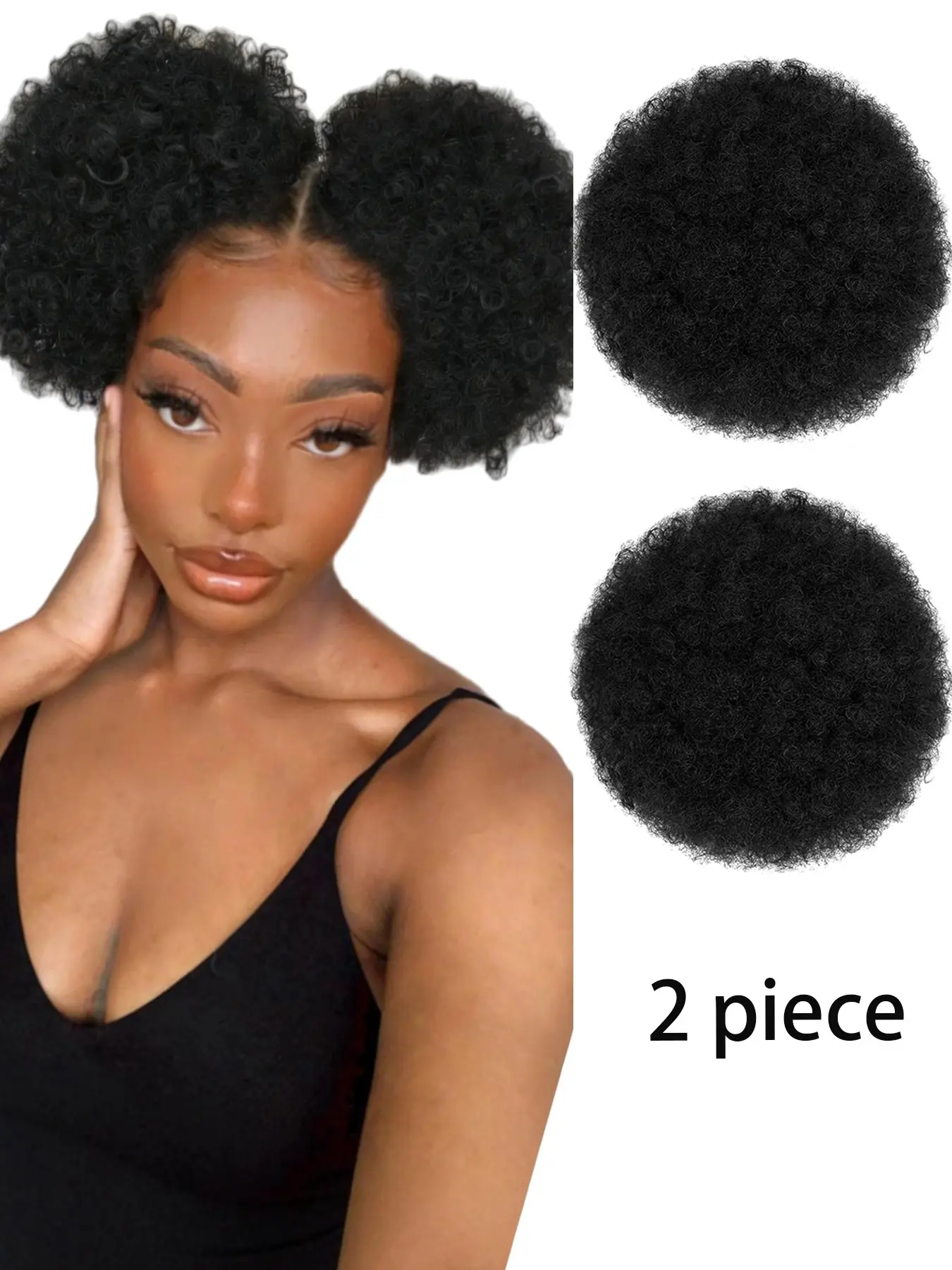 2 Extra Large Puffy Buns, Women's Afro Curly Puffy Drawstring Ponytail Wig, Clip-on High Bun Hairpiece Set (Black), Short Hair Extension, Premium Synthetic Artificial Hair, Synthetic Fiber Wig, Synthetic Hairpieces for Daily and Party Use