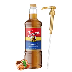 Torani Hazelnut Syrup 1 Liter Bottle with Pump Premium Coffee Flavoring Made with Pure Cane Sugar & Natural Flavors for Lattes, Cappuccinos, Desserts, Cocktails & More - Rich Nutty Sweetener