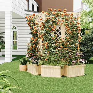 Cedar Privacy Screen with Planter Box, 3-Panel Freestanding Garden Divider with Trellis for Patio & Backyard