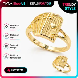 Women's Adjustable Gold Poker Card Open Ring - Lucky Ace Statement Piece, Casino-Style Costume Jewelry Gift