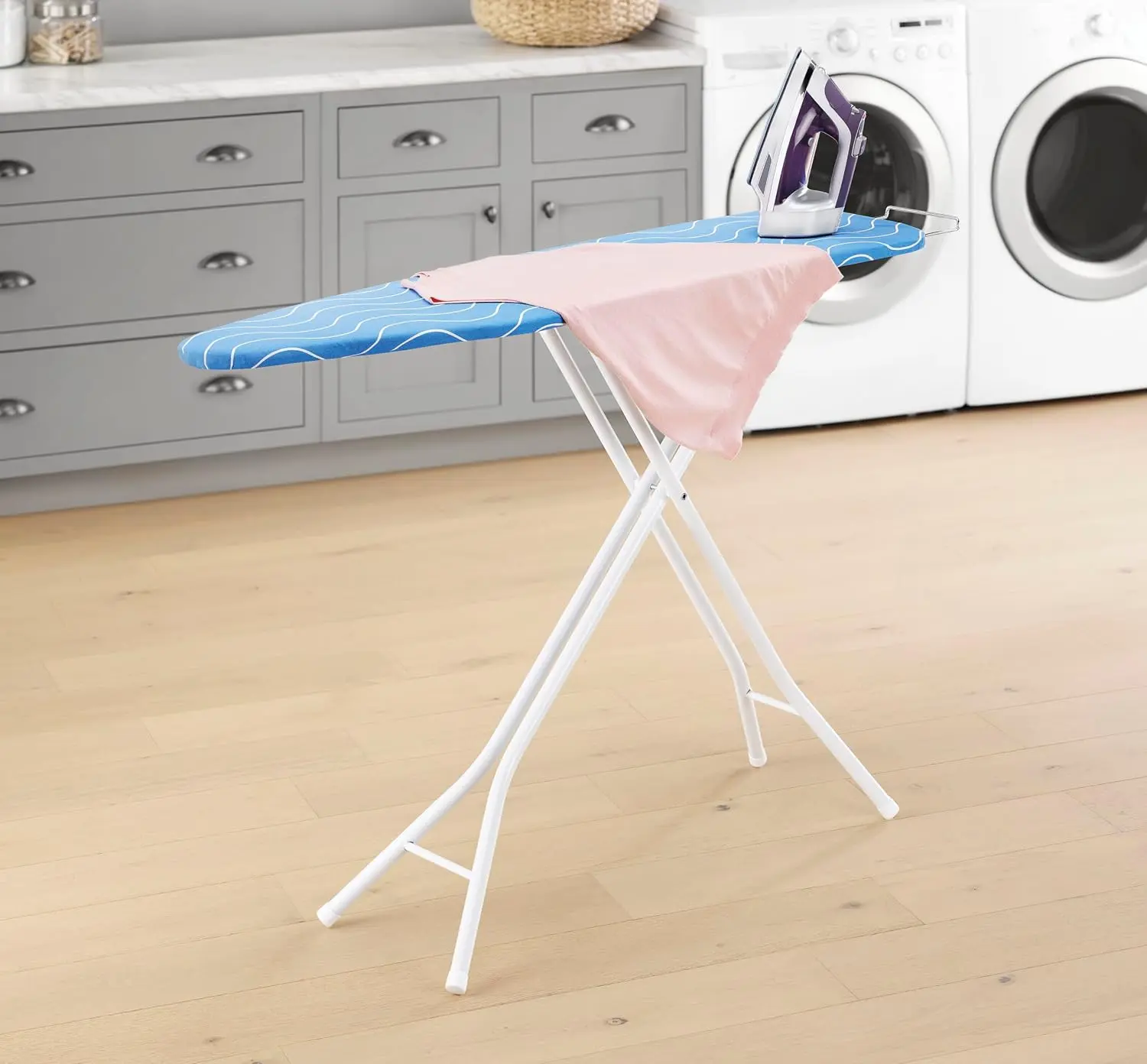 Whitmor Metal 4-Leg Ironing Board - Blue Household Ironing Accessory with Pad and Cover, Home Use Ironing Accessories,dorm essentials,home essentials