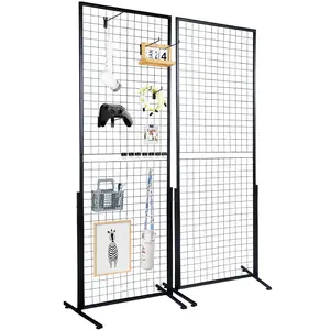 VEVOR 2' x 5.6' Grid Wall Panels Tower, TikTokShopBlackFriday, 2 Packs Wire Gridwall Display Racks with T-Base Floorstanding, Double Side Gridwall Panels for Art Craft Shows, Retail Display with Extra Clips