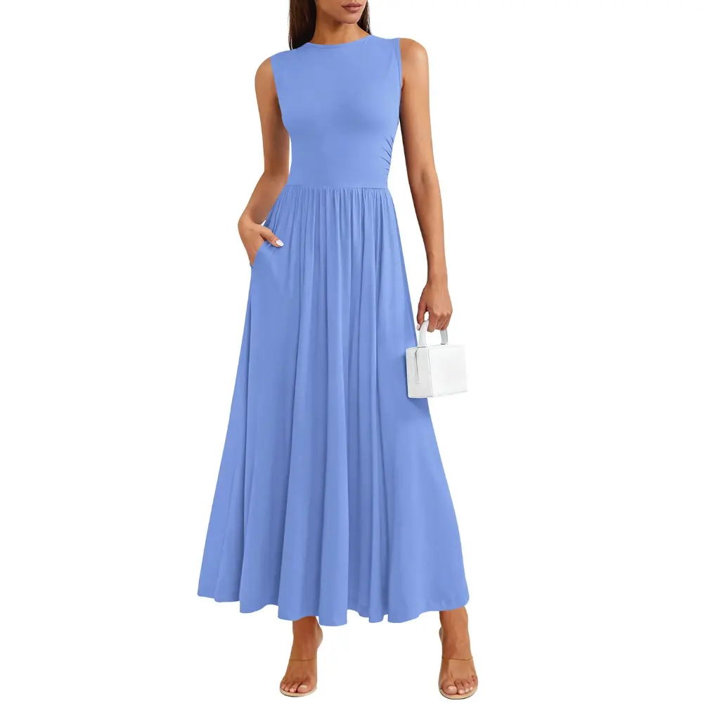 PrettyGarden Summer Maxi Dresses for Women Sleeveless A Line Flowy Long Casual Sundress Wedding Guest Fashion Clothing