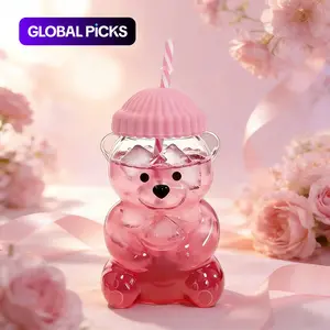 Adorable Bear Design Glass Water Cup, 20oz Capacity, Ideal for Coffee & Juice, Comes with Straw & Lid, Perfect Gift for Easter Mothers Day