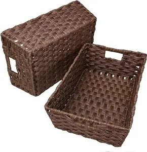Large Wicker Storage Basket, Metal Frame, Set of 2
