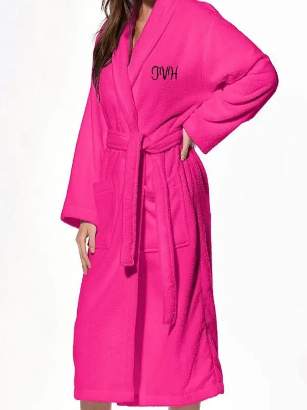 Luxury Turkish Terry Shawl Robe, 100% Cotton, Personalized and Monogrammed Gifts, Wedding, Christmas, Birthday Gift, Fuchsia, One Size (L)