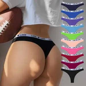 Hotcom Women's Low Waist Cotton Spandex Thong Panties - 5/7/10-Pack Lingerie Women with Love Heart Waistband, Comfortable Breathable Invisible Cotton Underwear for Women, Ideal for Spring, Fall